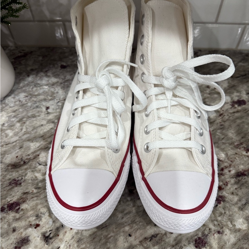 Converse White High-Tops with Red Trim - Picture 4 of 7